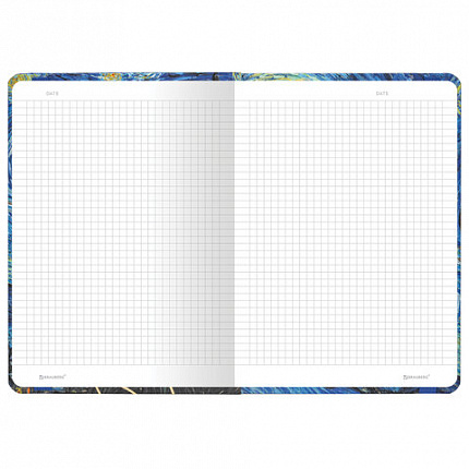 Блокнот с резинкой в клетку 96 л., А5 (145х203 мм), твердая обложка с фольгой, BRAUBERG, "Van Gogh", 113728