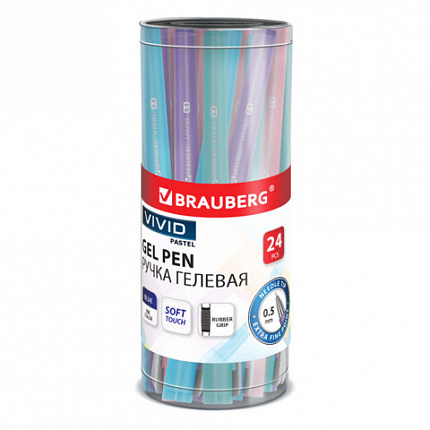 Ручка гелевая с грипом BRAUBERG "VIVID PASTEL", СИНЯЯ, корпус ассорти, игольчатый узел 0,5 мм, линия письма 0,35 мм, 144539