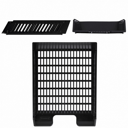 Лоток горизонтальный для бумаг BRAUBERG-MAXI, с пазами, А4 (358х272х75,5 мм), сетчатый, черный, 231141