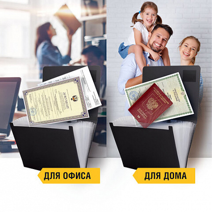 Папка на резинках BRAUBERG "Business", А4, 13 отделений, пластиковый индекс, черная, 0,5 мм, 224147