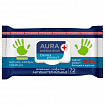 Салфетки влажные 72 шт., AURA антибактериальные, с пластиковым клапаном, 10037