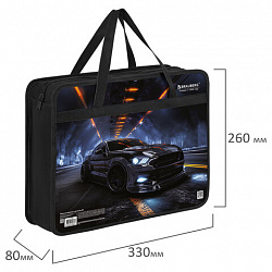 Папка на молнии с ручками BRAUBERG А4, 1 отделение, пластик, 80 мм, "Fast car", 274498