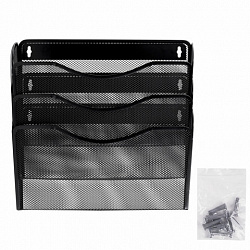 Лотки для бумаг настенные 3 штуки, формат А4, BRAUBERG "Germanium", черные, 237968