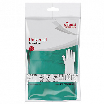 Перчатки МНОГОРАЗОВЫЕ нитриловые VILEDA универсальные, антиаллергенные, размер 7,5-8, M (средний), зеленые, вес 64 г, 174381