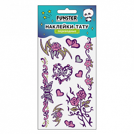 Наклейки-тату переводные "Блестящие", 15,5х9,5 см, ассорти 8 видов, FUNSTER (ФАНСТЕР), 666107