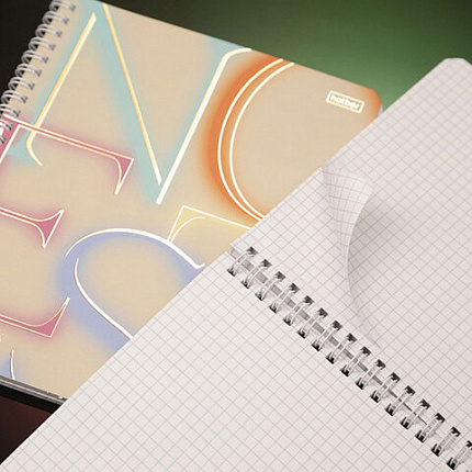 Тетрадь А5 96 л. HATBER гребень, клетка, матовая ламинация, 3D-фольга, "Notes" (микс в спайке), 090317, Тетрадь 96л Not