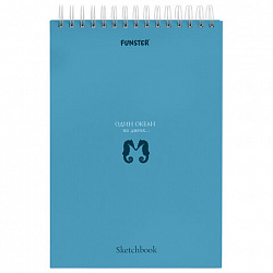 Скетчбук, белая бумага 100 г/м2, 140х201 мм, 60 л., гребень, жёсткая подложка, FUNSTER (ФАНСТЕР), АССОРТИ Ocean, 116902