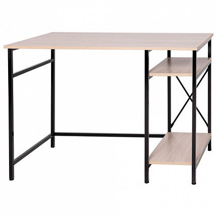 Стол BRABIX "SMART CD-018", 1100х600х765 мм, ЛОФТ, 2 полки, металл/ЛДСП ясень шимо светлый, каркас черный, 641945