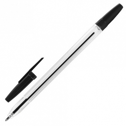 Ручка шариковая STAFF "C-51", ЧЕРНАЯ, корпус прозрачный, узел 1 мм, линия письма 0,5 мм, 142813