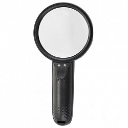 Лупа просмотровая BRAUBERG, С ПОДСВЕТКОЙ, диаметр 75 мм, увеличение 3, корпус черный, 454130