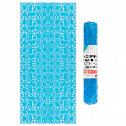 Коврик для ванны противоскользящий 88х40 см, "Пузыри", прозрачно-голубой, ПВХ, присоски, PRIMILA (ПРИМИЛА), 700365