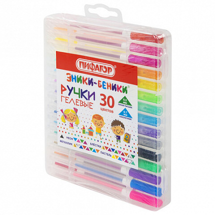 Ручки гелевые ПИФАГОР, НАБОР 30 ЦВЕТОВ, "ЭНИКИ-БЕНИКИ", линия письма 0,5 мм, 143825