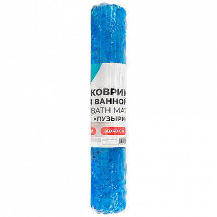 Коврик для ванны противоскользящий 88х40 см, "Пузыри", прозрачно-голубой, ПВХ, присоски, PRIMILA (ПРИМИЛА), 700365