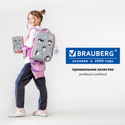 Ранец BRAUBERG LIGHT, 1 отделение, с брелоком, "Играющие котики", плюшевые нашивки, 36х26х13 см, 272030