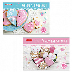 Альбом для рисования А4 24 л., скоба, обложка картон, BRAUBERG, 202х285 мм, "Вкусняшки" (2 вида), 105608