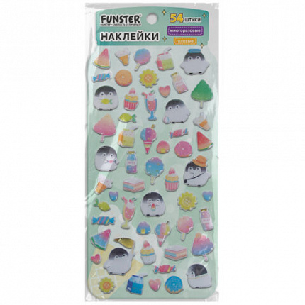 Наклейки гелевые "Вкусный микс", 17,5х9 см, ассорти 6 видов, FUNSTER (ФАНСТЕР), 666082