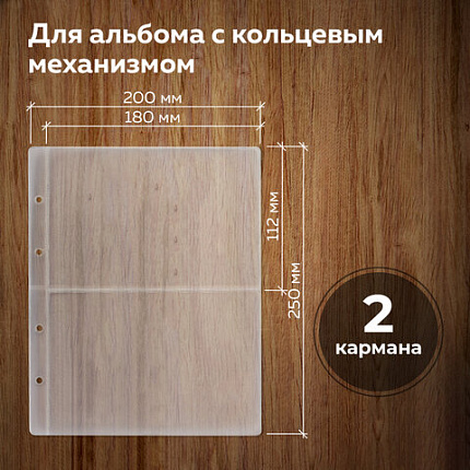 Листы-вкладыши для денежных купюр для альбома "Оптима" М9-05, комплект 5 шт., 200х250 мм, 2 кармана, ЛМБ-02