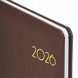 Еженедельник датированный 2026, А5, 145х215 мм, BRAUBERG "Select", балакрон, коричневый, 117183