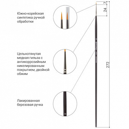 Кисть художественная проф. BRAUBERG ART CLASSIC, синтетика жесткая, круглая, № 00, длинная ручка, 200654