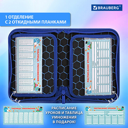 Пенал BRAUBERG, 1 отделение, 2 откидные планки, полиэстер, 21х14 см, "Burning ball", 273529