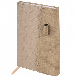 Ежедневник недатированный А5 145х215 мм, BRAUBERG "Stitch", под кожу, магнит, 160 л., бежевый, 116590