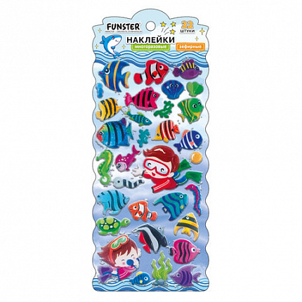 Наклейки зефирные "Животный мир", 19х9,5 см, ассорти 8 видов, FUNSTER (ФАНСТЕР), 666089
