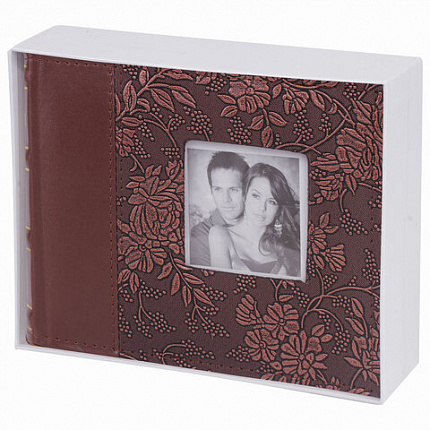 Фотоальбом BRAUBERG на 100 фотографий 10х15 см, обложка под кожу, бумажные страницы, бокс, коричневый, 390693