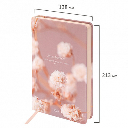 Ежедневник датированный 2026 А5 138x213 мм, BRAUBERG "Vista", под кожу твердый, "Tenderness", 117455