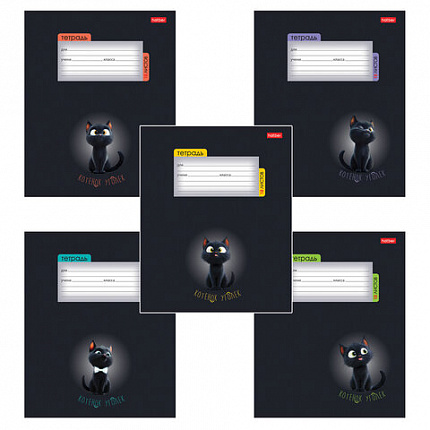 Тетрадь 18 л., HATBER клетка, обложка картон, "Котенок уголек" (микс в спайке), 091435, 18Т5В1