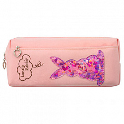 Пенал мягкий ЮНЛАНДИЯ, 2 отделения, полиэстер, "Сияющий зайчик", розовый, 20х7х9 см, 228988
