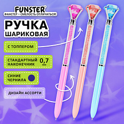 Ручка поворотная с топпером шариковая FUNSTER (ФАНСТЕР) "SHINE BRIGHT", СИНЯЯ, ассорти, пишущий узел 0,7 мм, линия письма 0,35 мм, 144377