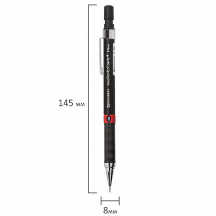 Карандаш механический 0,5 мм, BRAUBERG "Ring", ластик, корпус черный, детали ассорти, 181418