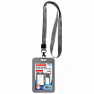 Бейдж вертикальный (85х54 мм), лента 45 см с карабином, СЛАЙДЕР, серый, BRAUBERG EXTRA, 238832