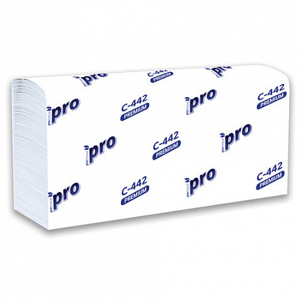 Полотенца бумажные 200 шт, PROtissue (H2) PREMIUM, 2-сл. белые, КОМПЛЕКТ 21 пач, 24х21,5,Z-слож,С442