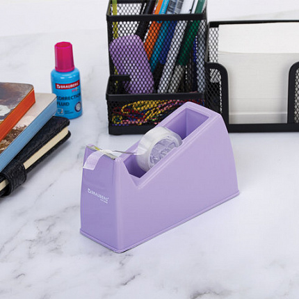 Диспенсер для клейкой ленты шириной до 26 мм, ЛАВАНДОВЫЙ (лента в подарок!), утяжеленный большой, BRAUBERG, 701460