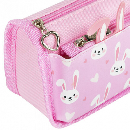 Пенал мягкий ЮНЛАНДИЯ, 2 отделения, полиэстер, "Bunnies", розовый, 21х9х6 см, 272346
