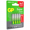 Батарейки КОМПЛЕКТ 4 шт., GP Super G-Tech, AAA (LR03,24А), алкалиновые, мизинчиковые, ПРОМО 3+1, 24A3/1-2CR4