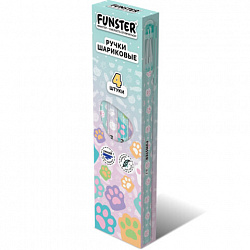 Ручки шариковые с принтом FUNSTER (ФАНСТЕР) кросс-серия "КОШАЧЬИ ЛАПКИ", СИНИЕ, НАБОР 4 ШТ, SOFT TOUCH покрытие, узел 0,7мм, 144689