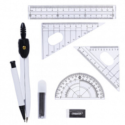 Готовальня ПИФАГОР, 8 предметов: циркуль 120 мм, чертежные принадлежности, металлический пенал, 210859