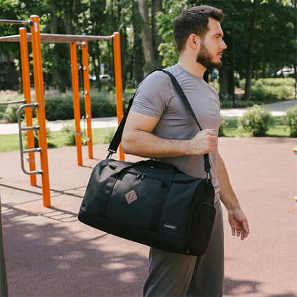 Сумка спортивная HEIKKI MOVE RENOWNED (ХЕЙКИ), отделение для обуви, черная, 28x51x26 см, 273909