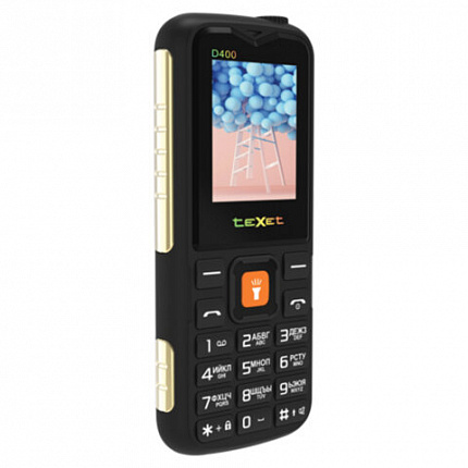 Телефон мобильный TEXET TM-D400, 2 SIM, 1,77", 32 Мб, microSD, FM, MP3, IP54, фонарик, черный, 127371