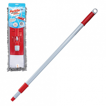 Швабра КОМПЛЕКТ черенок 75-130 см + флаундер 50 см + МОП микрофибра СИНЕЛЬ (ТИП К), PERKLIN (ПЕРКЛИН), 700983
