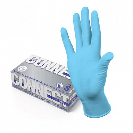Перчатки нитриловые смотровые 100 пар (200 штук), размер 6-7, S (малый), голубые, CONNECT, CON-N2-INT-01