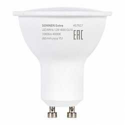 Лампа светодиодная SONNEN EXTRA, 12 (110) Вт, GU10, софит, нейтральный белый, 30000 ч, LED MR16-GU10-12W-4000, 457927