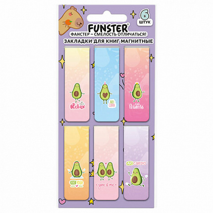 Закладки для книг МАГНИТНЫЕ, "АССОРТИ 5 ДИЗАЙНОВ МИКС", набор 6 штук, 60x20 мм, FUNSTER, 116652