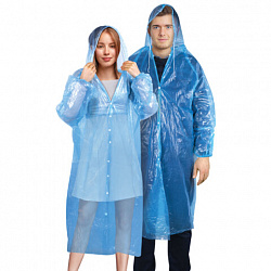 Дождевик-плащ на кнопках полиэтиленовый, универсальный размер 120x80 см, синий, SHAMAANI (ШАМААНИ), 610929