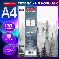 Тетрадь на кольцах БОЛЬШАЯ А4 (240х310 мм), 120 л., под кожу, BRAUBERG VISTA, "Туман", 404515