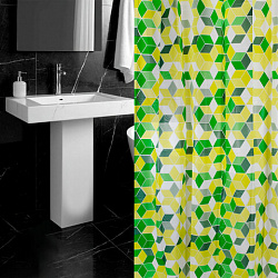 Шторка для ванной PEVA, 180х200 см, кольца в комплекте, дизайн ассорти, ФИГУРЫ, PRIMILA (ПРИМИЛА), 700075