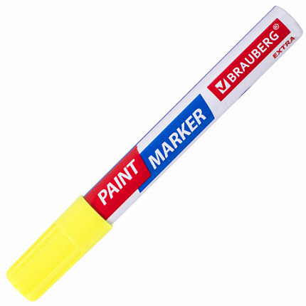 Маркер-краска лаковый EXTRA (paint marker) 4 мм, ЖЕЛТЫЙ, УСИЛЕННАЯ НИТРО-ОСНОВА, BRAUBERG, 151984