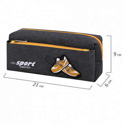 Пенал мягкий ЮНЛАНДИЯ, 2 отделения, полиэстер, "Sport scorer", серый, 20х9х6 см, 271575